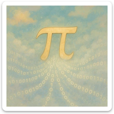  combine the π (pi) math symbol, binary code, and digital mist emerging from it. sticker