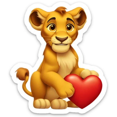 simba from lion king holding a red heart in his paws sticker