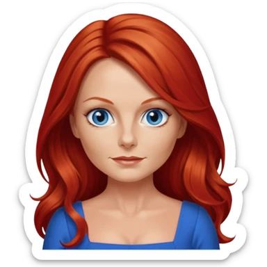 Geri Halliwel with long red hair, blue eyes, red outfit sticker