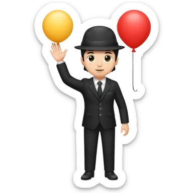 Director tecnico con un traje negro, gorra y un balon bajo el brazo sticker