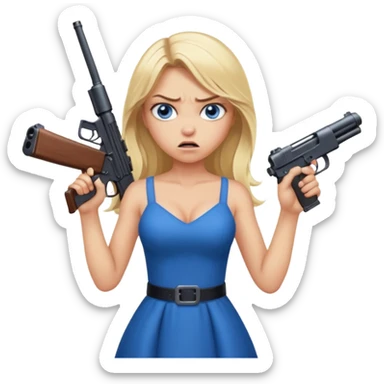 Sexy Beautiful  blue eye blonde Long Hair Gangsta girl in a hot Dress Looks angry  with a big gun sticker