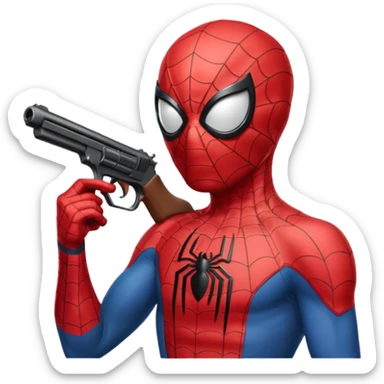 spiderman holding a gun to the side of his head sticker