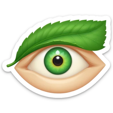A minimalist, slightly winking eye emoji with a vibrant green leaf serving as the upper eyelid, and a tiny, sparkling white glow in the pupil. Clean, vector style. Transparent background. For a YouTube channel focused on senior health. sticker