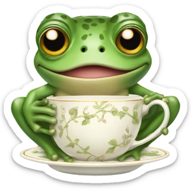 frog holding a teacup sticker