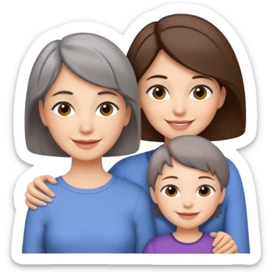 A mum with short Gray hair and her two adult daughters with brown hair sticker