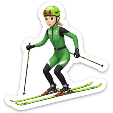 Xc ski racer in green and black clothing. Full body, classic skiing uphill sticker