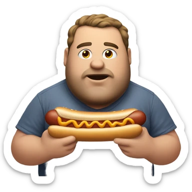 fat guy with a hot dog in his mouth sticker