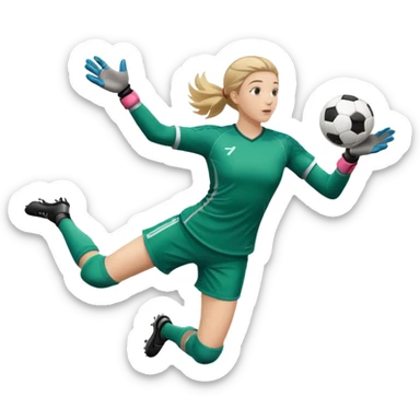 make a girl goalie diving through the air sideways with one soccer ball in her hands  sticker