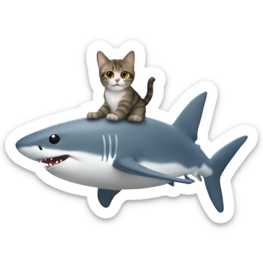 Cat riding a shark in the sky with a rainbow  sticker