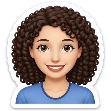 White woman with dark brown curly hair. and black eyes sticker