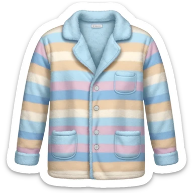 emoji of an isolated fluffy fleece pajama top with soft pastel stripes, plush fuzzy texture, light grey and pastel blue tones, button-down long sleeves, neatly folded flat-lay, no person, no body, no mannequin, cozy warm winter mood, soft shading sticker