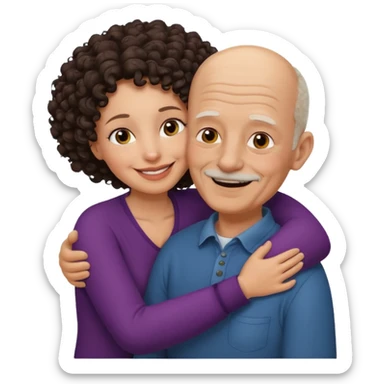  White no hiar Old man hugging dack skin curly hair woman sticker