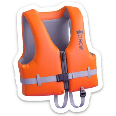 A life jacket in a playful 3D cartoon style on a white background, 3D rendering, high resolution, bright colors, with a perspective composition, high saturation, prominent details, a floating effect, and a lively atmosphere. sticker