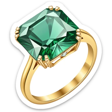 Diamond ring with gold band and emerald-shaped diamond sticker