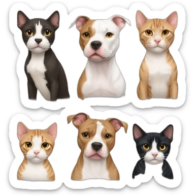 three pit bulls, two tuxedo cats, and five tabby cats sticker