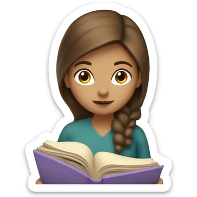 girl brown hair reading a book  sticker