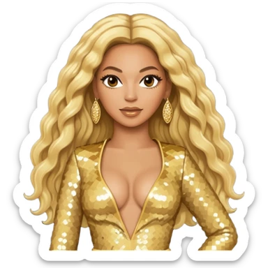 Beyonce with long blonde hair, gold sequin tour outfit  sticker