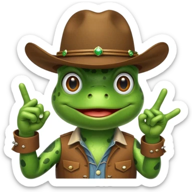 Frog wearing cowboy hat with finger guns sticker