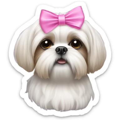 White shih tzu dog with pink ribbon on head sticker