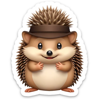 hedgehog removing a hat sticker
