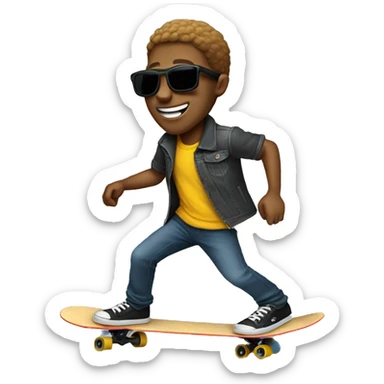 Trey riding a skateboard with sunglasses on sticker