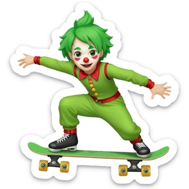 skater clown skating green sticker