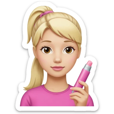 blonde woman with ponytail woman using chapsitck sticker