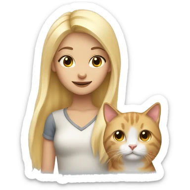 Blond girl with calico cat  sticker