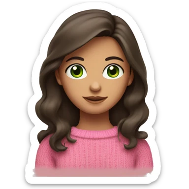 brunette girl with green eyes and pink sweater sticker