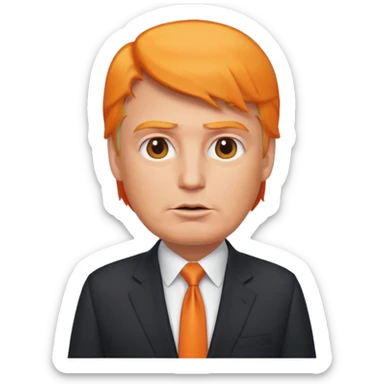 Donald Trump emoji style, simplified features, orange hair, suit, no text sticker