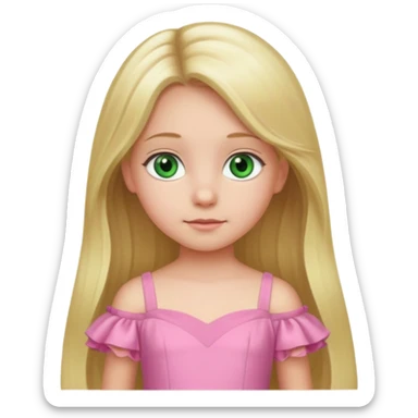 a 5 year old girl with long blond hair green eyes wearing a pink gown sticker