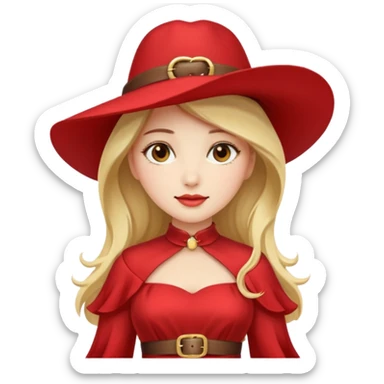 Woman with red wide-brim hat and gold buckle.








































 sticker