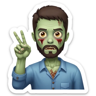 zombie pointing gesture with dark brown hair and short full beard sticker
