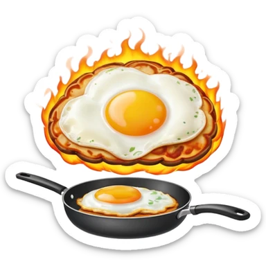 brain on fire with a pan with fried eggs on top sticker
