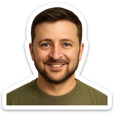 photorealistic emoji style portrait of Vladimir Zelensky with a friendly and approachable look sticker