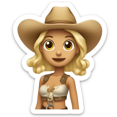 Blonde tan skin lady with a big lasso and cowboy hat sticker