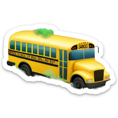 a school bus with green smoke coming out all the windows sticker