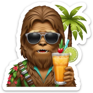 a wookiee wearing sunglasses drinking a tropical drink sticker