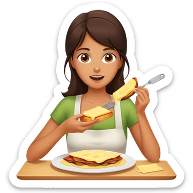 Fille brune bronzer qui mange de la raclette  sticker