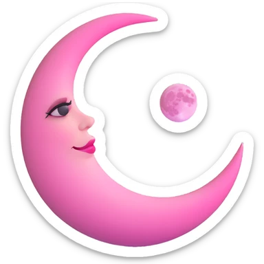 minimal 3D gothic moon with pink crescent, simple and mysterious sticker