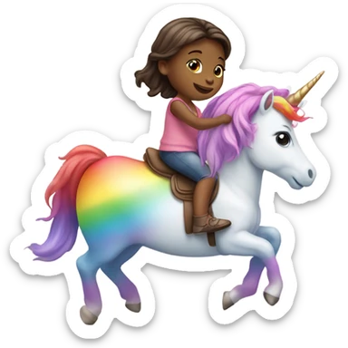 Little girl riding rainbow unicorn  sticker
