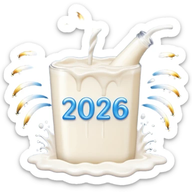 Fire works made of milk for the new year that say 2026 sticker