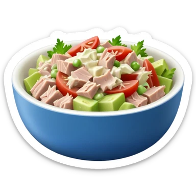 a bowl of tuna salad with visible celery and mayo, simple, clear sticker