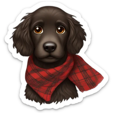 Black Chocolate brown colored doodle with a red and black flannel hankerchief sticker