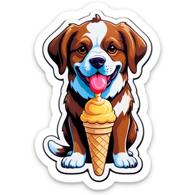 Dog wearing a ice cream cone sticker