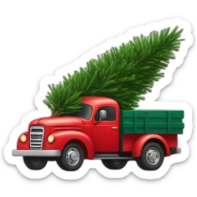 Red truck hauling a Christmas tree sticker