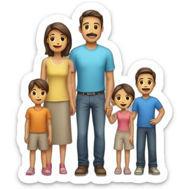 Father mother boy girl and  with four children sticker