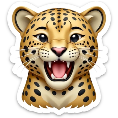 cinematic-realistic-yawning-young jaguar-portrait-emoji,-head-tilted-slightly-with-a-dramatic,-wide-open-yawn,-showcasing-a-lithe,-graceful-build-with-distinctive-rosette-patterns-and-sleepy,-half-closed-eyes,-simplified-yet-irresistibly-adorable, realistic sticker