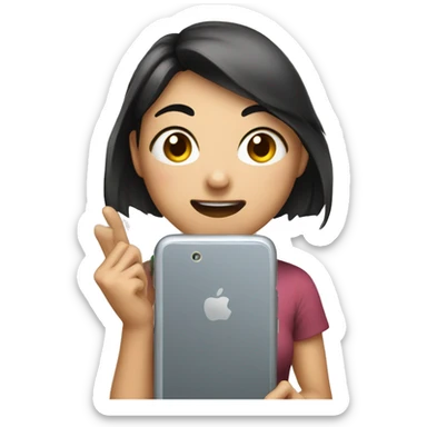 asian girl with a phone making weird noises sticker