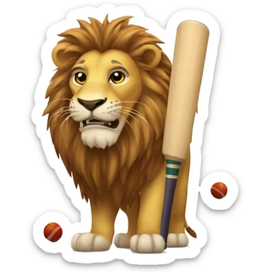Lion with a cricket bat  sticker